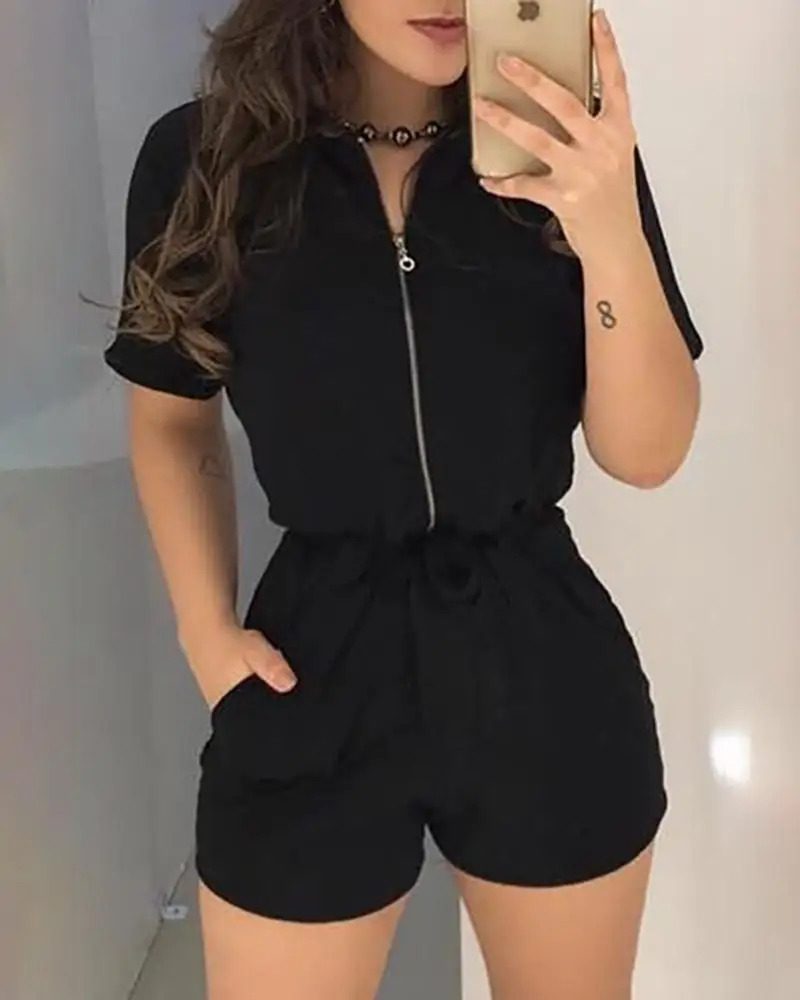 Short Sleeve Zipper Design Romper Women Spring Summer Solid Color High Waist Fashion Casual Playsuit Shorts Pants
Short Sleeve Zipper Design Romper Women Spring Summer Solid Color High Waist Fashion Casual Playsuit Shorts Pants