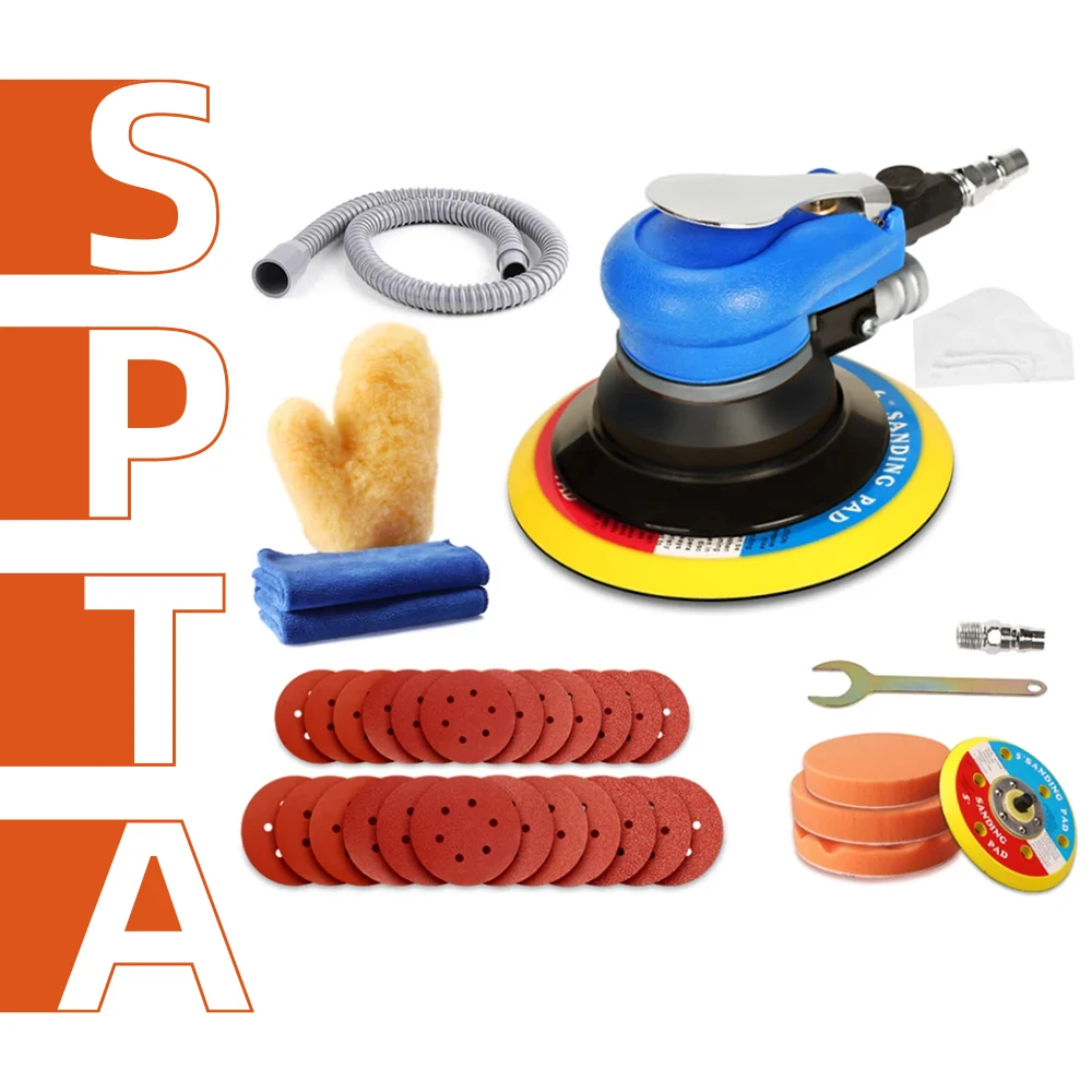 SPTA 5 inch & 6 inch Sander Polisher Pneumatic Orbit With 12pcs Sanding Disc Sanding Paper And 3pcs Polishing Sponge
SPTA 5 inch & 6 inch Sander Polisher Pneumatic Orbit With 12pcs Sanding Disc Sanding Paper And 3pcs Polishing Sponge