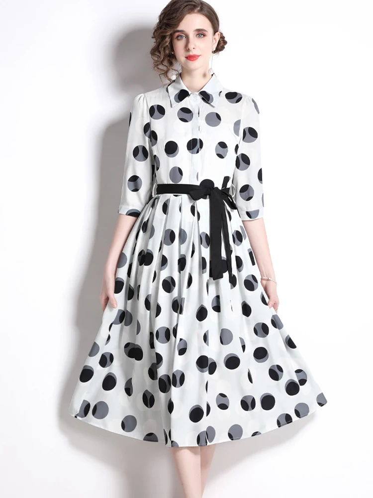 Runway Designer Dot Print Sashes Shirt Midi Dress for Women Elegant Single Breasted Casual Aline Vestidos Office Lady Work Wear
Runway Designer Dot Print Sashes Shirt Midi Dress for Women Elegant Single Breasted Casual Aline Vestidos Office Lady Work Wear