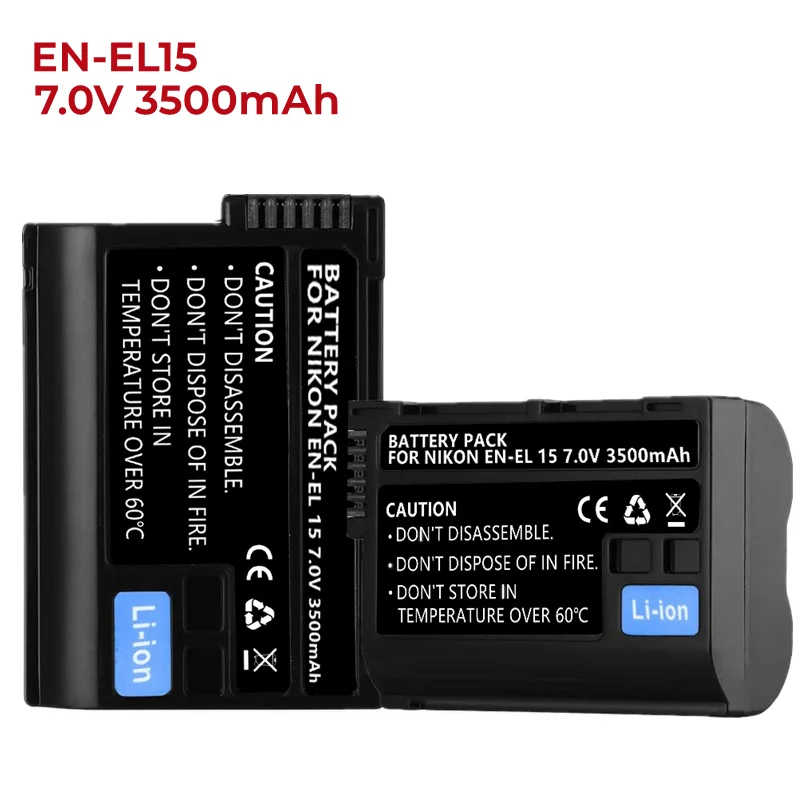 Lot de 1 à 5 Batteries EN-EL15 7.0V 3500mAh pour appareils photo reflex numériques Nikon D850,D7500,1 V1,D500,D600,D610,D750,D80
Lot de 1 à 5 Batteries EN-EL15 7.0V 3500mAh pour appareils photo reflex numériques Nikon D850,D7500,1 V1,D500,D600,D610,D750,D80