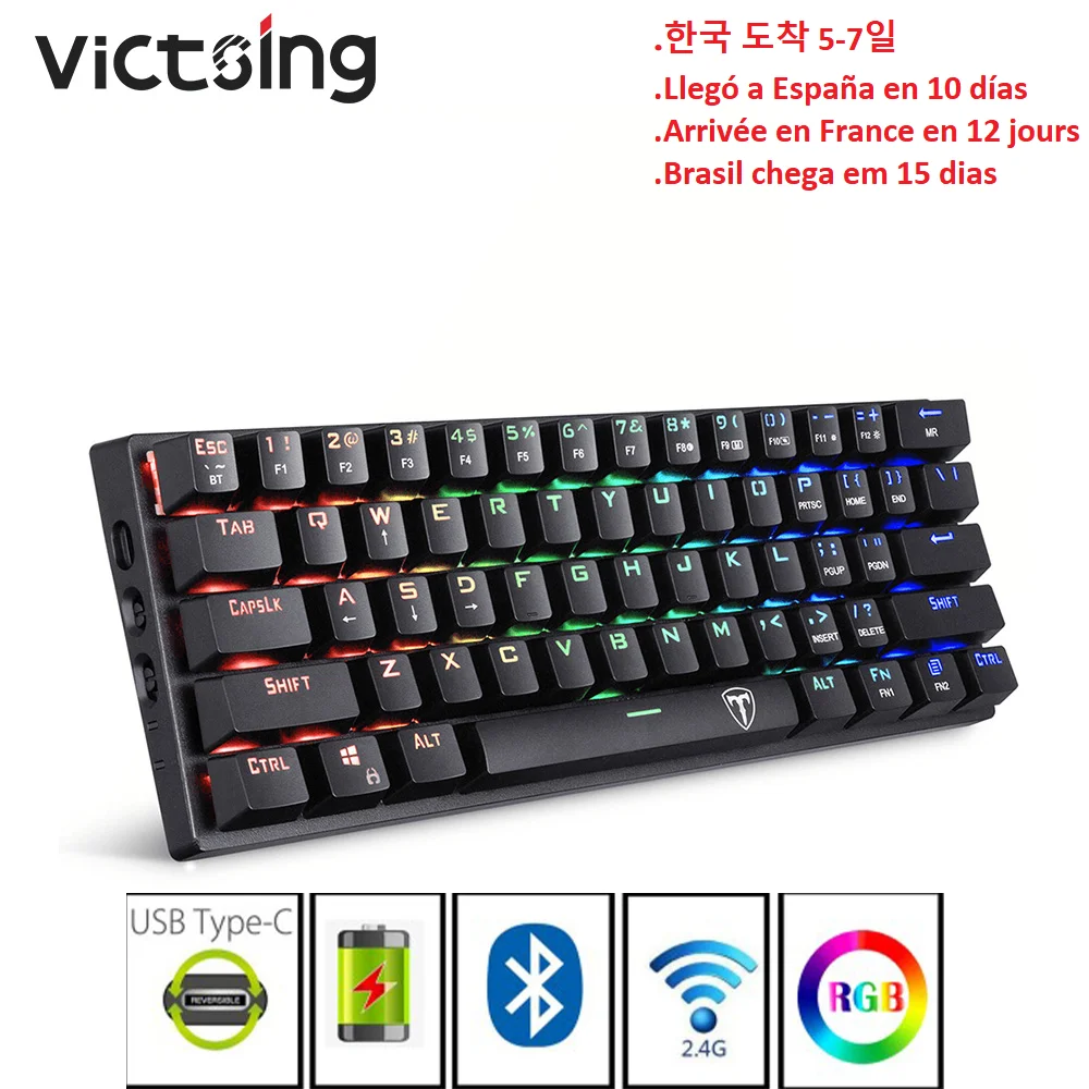 Victsing Rechargeable Bluetooth Wireless Keyboard 60% RGB Mechanical Gaming Keyboard with Blue switch for Tablet Desktop PC
Victsing Rechargeable Bluetooth Wireless Keyboard 60% RGB Mechanical Gaming Keyboard with Blue switch for Tablet Desktop PC
