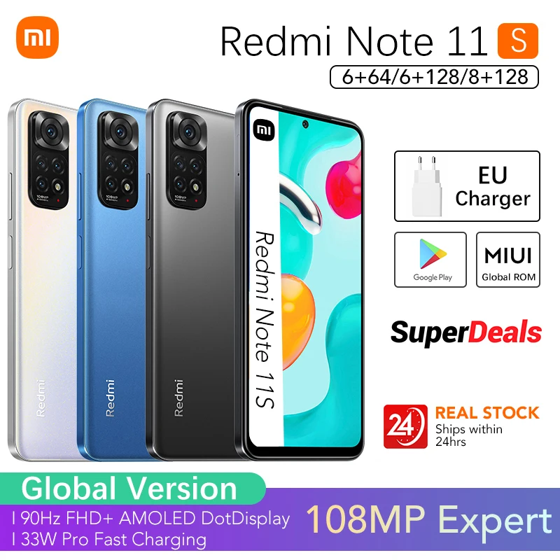 

Xiaomi Redmi Note 11S 8GB 128GB 6GB 64GB Global Version 108MP Quad Camera Smartphone Helio G96 33W Fast Charging 5000mAh Battery