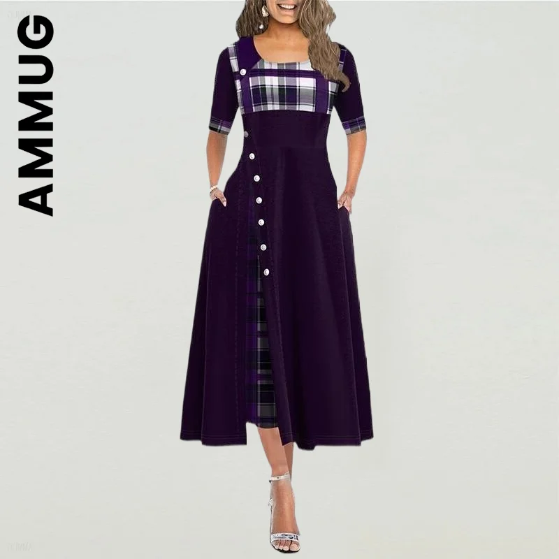 Ammug Dress New Women Patchwork Plaid Print Irregular Ladies Vintage Button Maxi Dress All-Match Clothing Female Vestidos
Ammug Dress New Women Patchwork Plaid Print Irregular Ladies Vintage Button Maxi Dress All-Match Clothing Female Vestidos