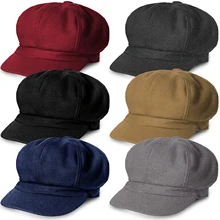 Women‘s Winter Vintage Berets Caps French Artist Warm Felt Hats Beret Female Solid Octagonal Hats Autumn Girl Newsboy Wool Cap