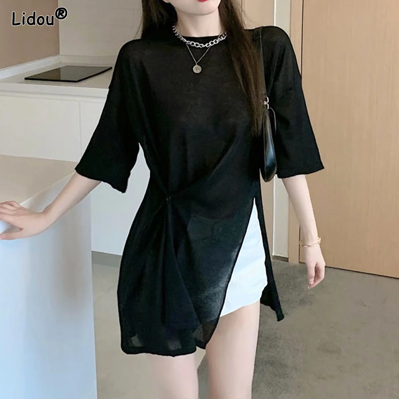 Elegant T-Shirts Fashion Spring Summer Thin Casual Loose Solid Color Button Pleated Round Neck Simplicity Women's Clothing 2023
Elegant T-Shirts Fashion Spring Summer Thin Casual Loose Solid Color Button Pleated Round Neck Simplicity Women's Clothing 2023