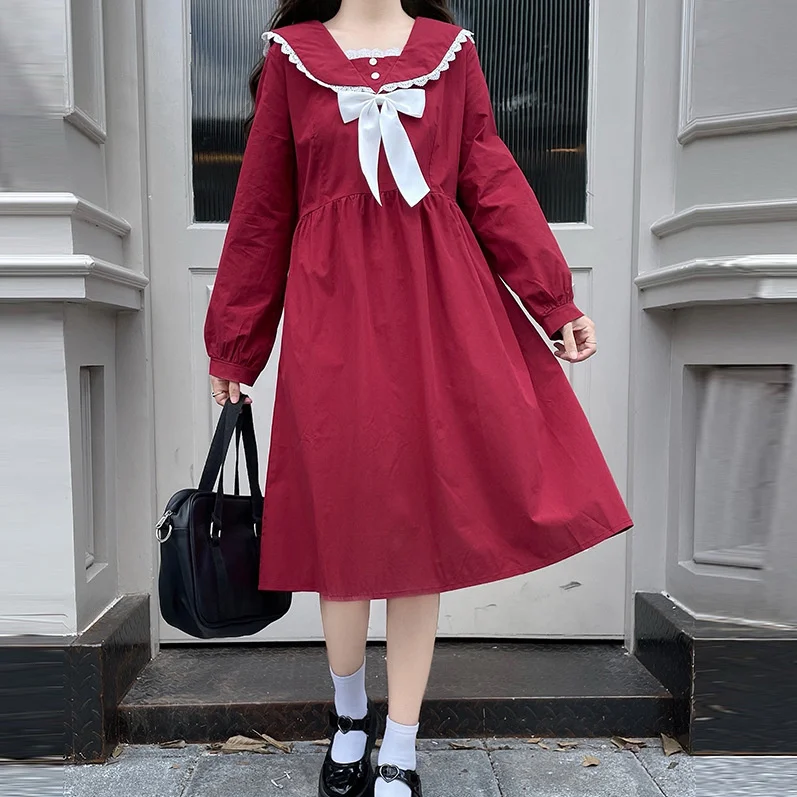 Cotton long sleeve dress for women in autumn and winter 2022 New sweet college style navy collar loose waist lace up skirt
Cotton long sleeve dress for women in autumn and winter 2022 New sweet college style navy collar loose waist lace up skirt