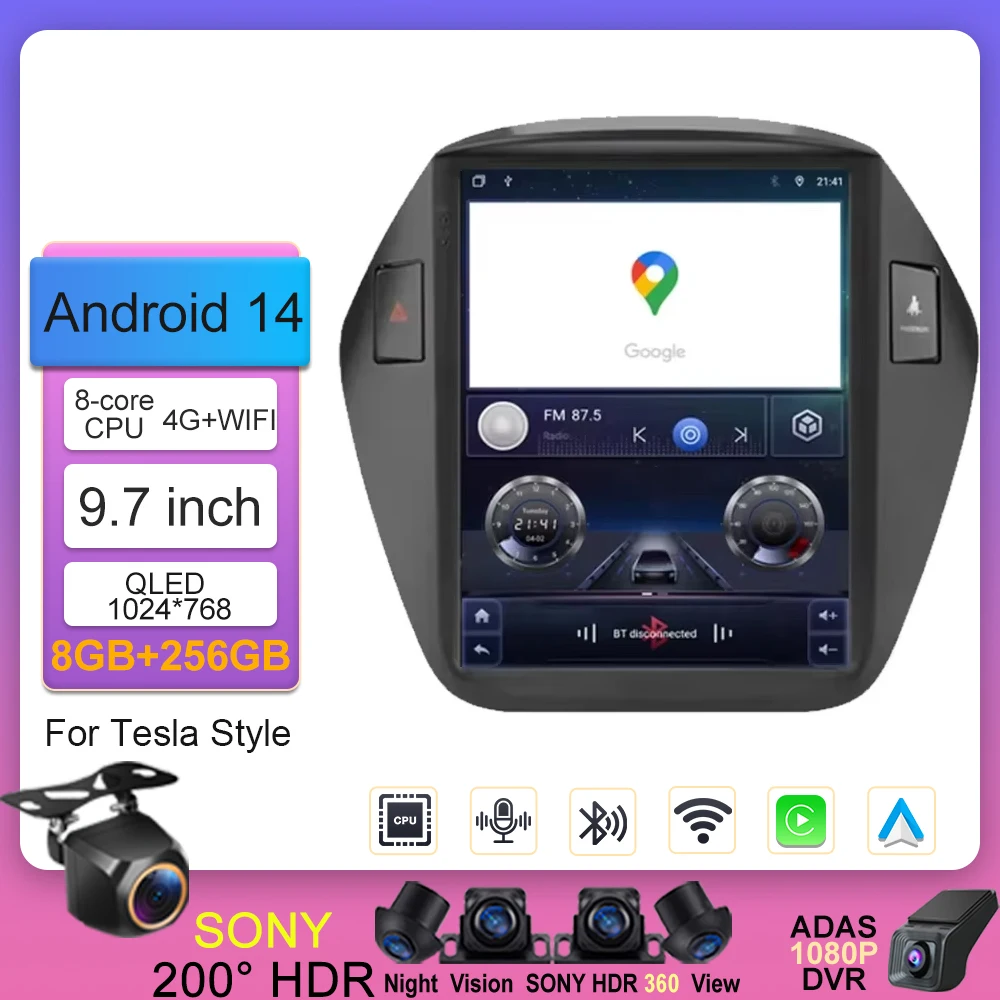 9 7-дюймовый автомобильный радиоприемник Android 14 для Hyundai IX35 Tucson 2009-2015