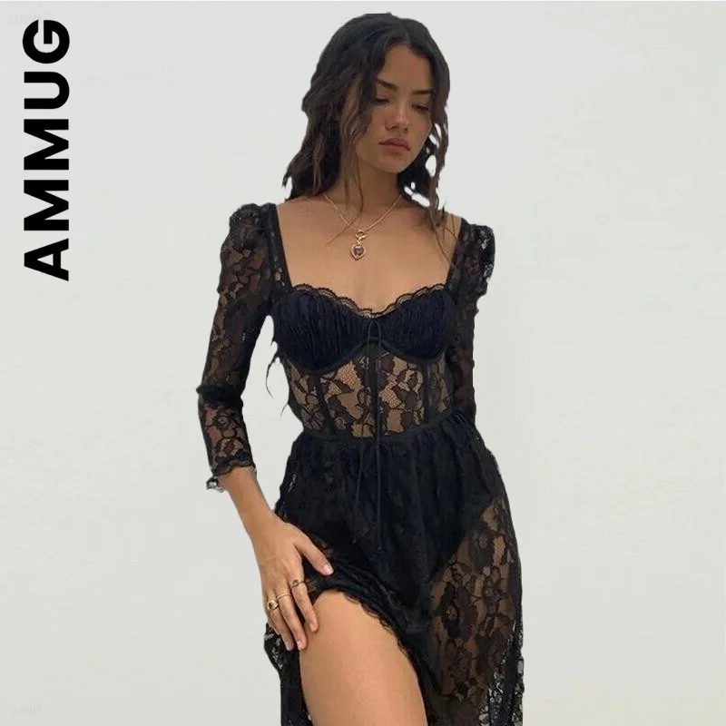 Ammug Dress Women New Chic Sexy Black Lace Side High Split Long Dress Popular Streetwear Club Vestidos Female Clothing Vestidos
Ammug Dress Women New Chic Sexy Black Lace Side High Split Long Dress Popular Streetwear Club Vestidos Female Clothing Vestidos