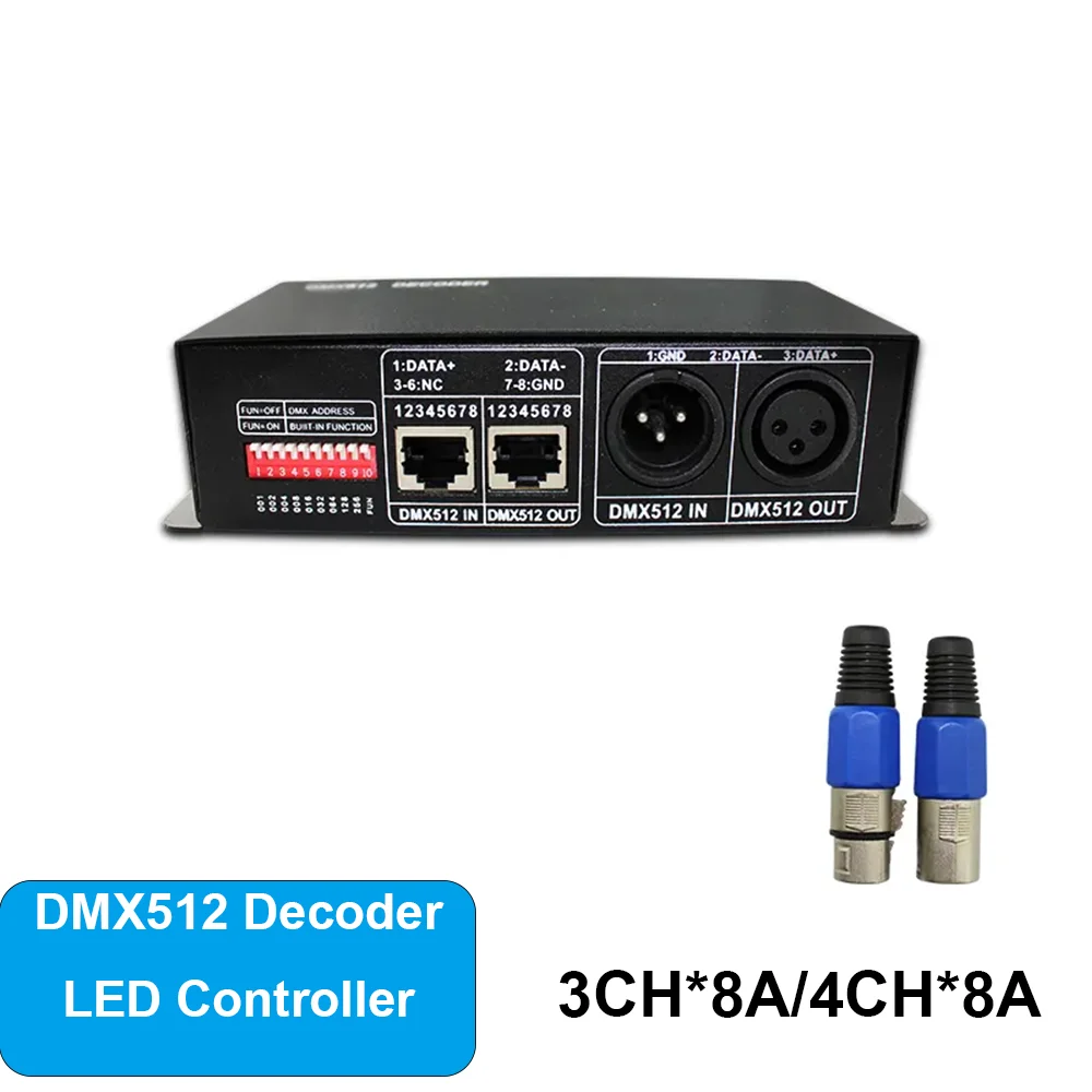 LED DMX 3CH 8A 4CH 8A Decoder DMX512 Controller LED DMX512 Decoder for RGB RGBW Strip Lights DC12-24V
LED DMX 3CH 8A 4CH 8A Decoder DMX512 Controller LED DMX512 Decoder for RGB RGBW Strip Lights DC12-24V