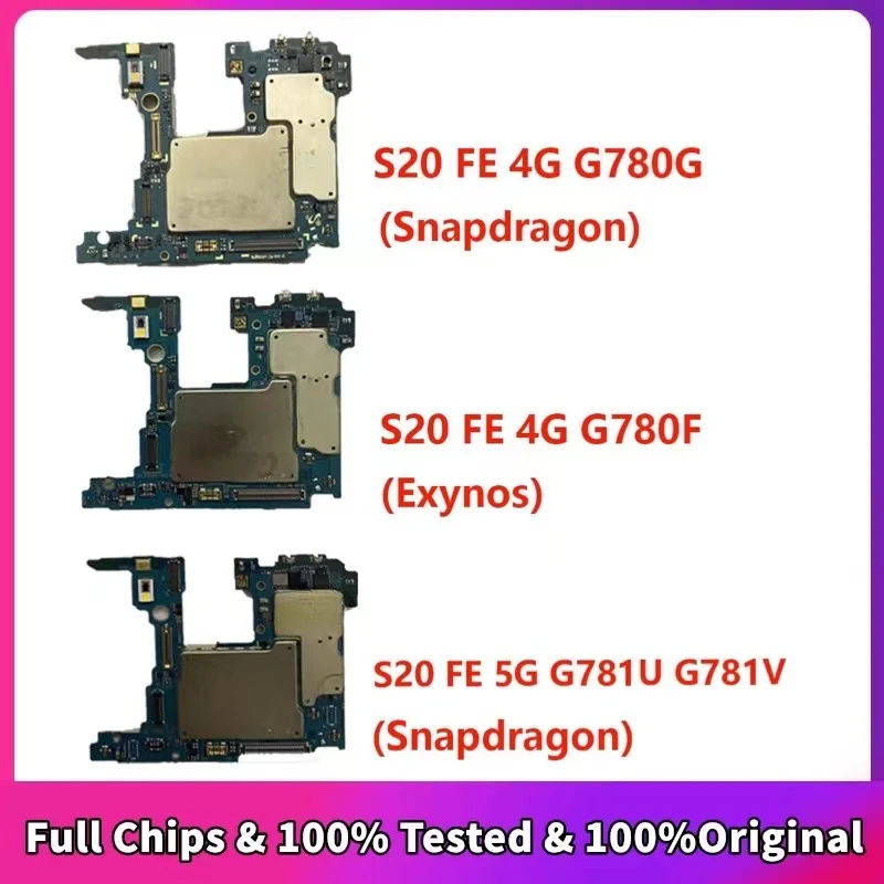 

For Samsung Galaxy S20 FE 5G G781U G781V G780F G780G G781N 4G Original Motherboard G781B Logic Board Unlocked Single Dual Sim