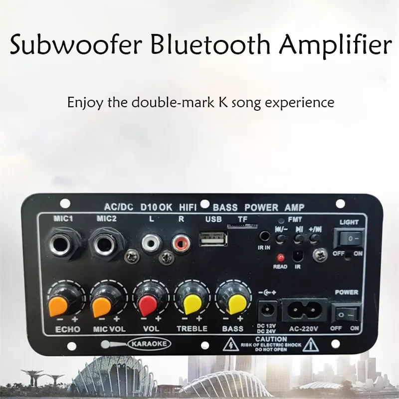 

D10 D20 D100 220V 12V 24V Digital Bluetooth 5.0 Amplifier Board Subwoofer Dual Microphone Amplifiers for 8-12 Inch Speaker 100W