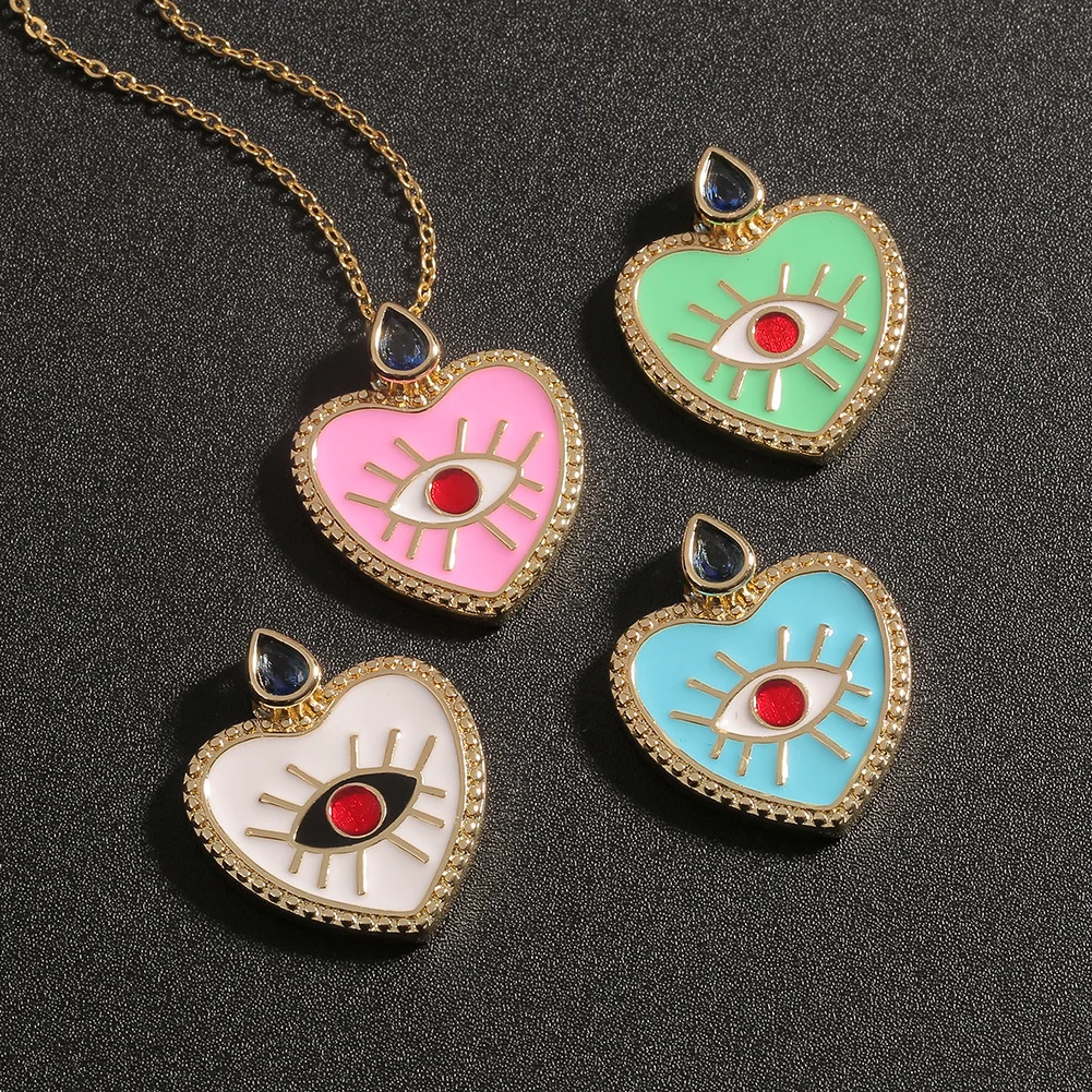 

Simple Dripping Oil Love Necklace Heart-shaped Inlaid Zircon Pendant Evil Eye Personalized Necklace Niche Valentine's Day Gift