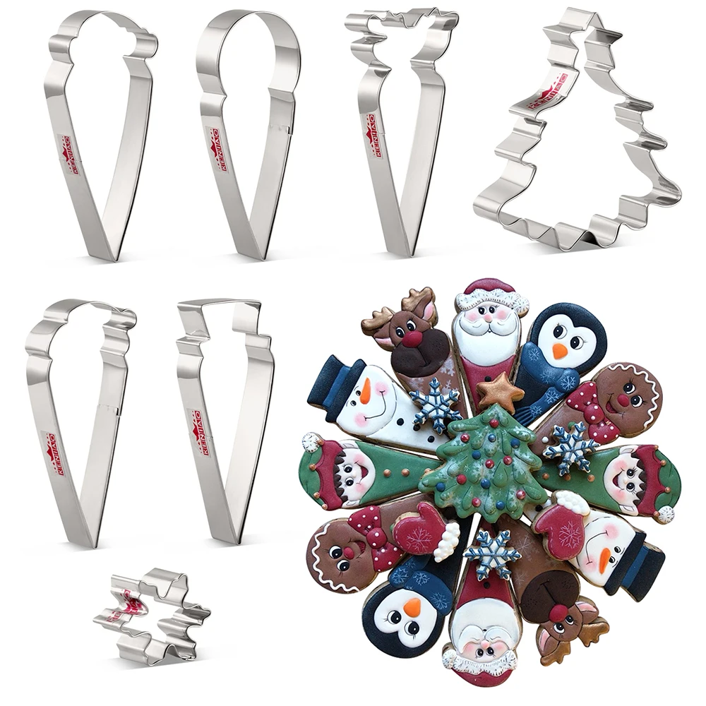 

KENIAO Christmas Platter Cookie Cutter Set - 7 PC - Snowflake, Reindeer, Snowman, Santa Biscuit Bread Molds - Stainless Steel