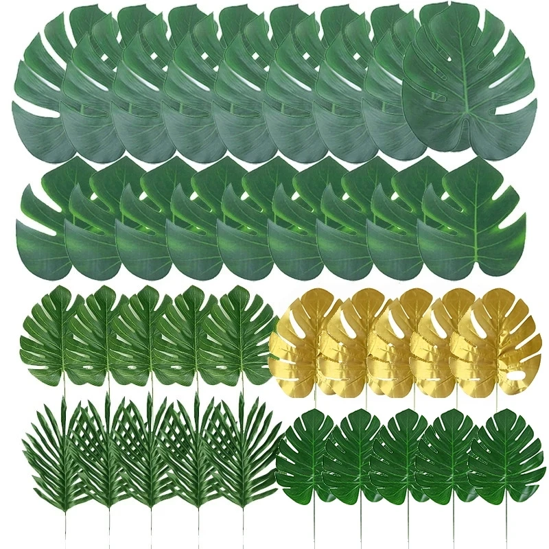 

Tropical palm leaves monstera leaf Artificial plant Home Garden Decors Accessories Hawaiian Luau Wedding Party table decorations