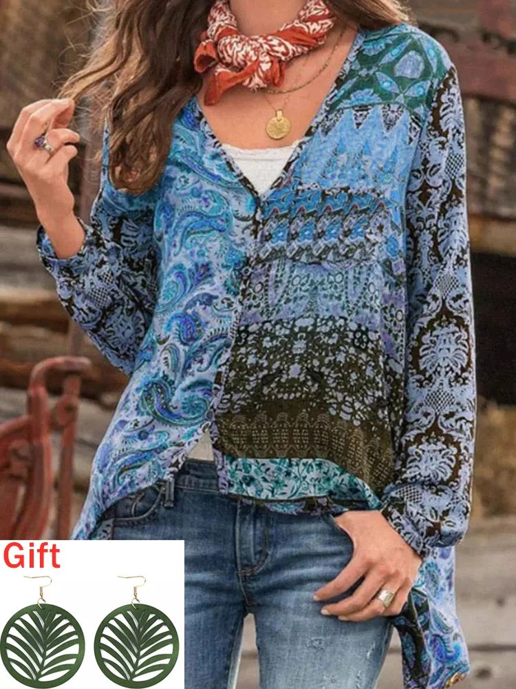 Long Sleeved Shirt Women Vintage Ethnic Buttons V-Neck Blouse Autumn Fashion Streetwear Y2k Clothes Gift Pair Of Earrings
Long Sleeved Shirt Women Vintage Ethnic Buttons V-Neck Blouse Autumn Fashion Streetwear Y2k Clothes Gift Pair Of Earrings