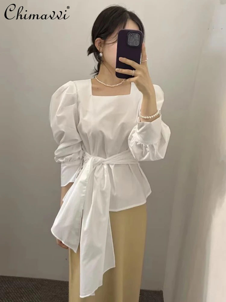 Commute Fashion Solid Color Long Sleeve Women's Shirts Autumn French Temperament Square Collar Lace-up Slim Puff Sleeve Blouse
Commute Fashion Solid Color Long Sleeve Women's Shirts Autumn French Temperament Square Collar Lace-up Slim Puff Sleeve Blouse