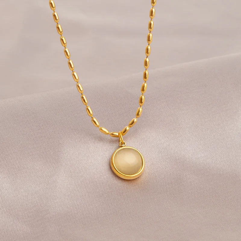 Cat's Eye Stone Geometric Pendant Necklace for Women Stainless Steel Elegant Rice Grain Chain Jewelry
Cat's Eye Stone Geometric Pendant Necklace for Women Stainless Steel Elegant Rice Grain Chain Jewelry