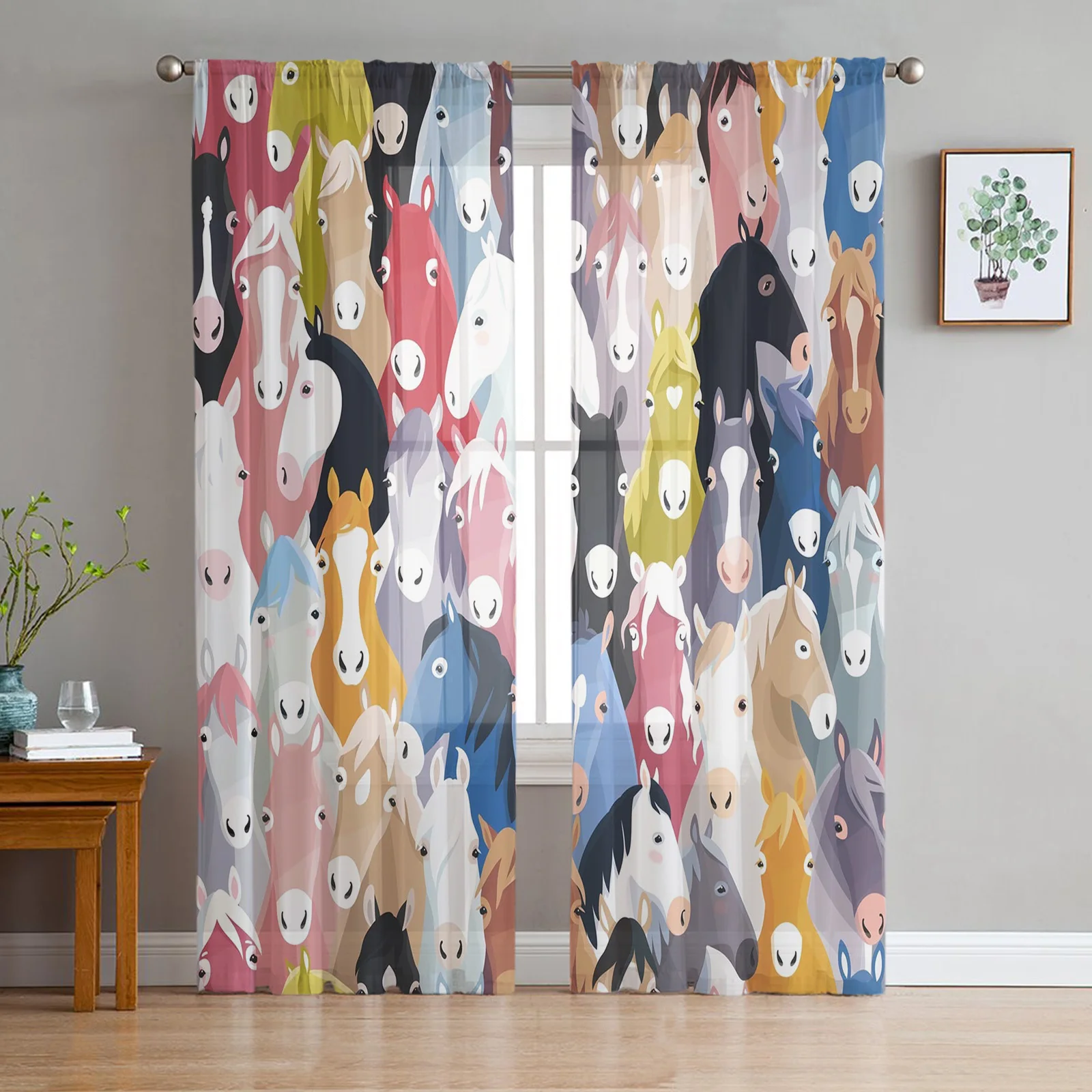 Animal Colorful Horse Printed Curtains Drape Sheer Tulle Home Decoration Living Room Bedroom Cortinas Chiffon Window Curtains
Animal Colorful Horse Printed Curtains Drape Sheer Tulle Home Decoration Living Room Bedroom Cortinas Chiffon Window Curtains