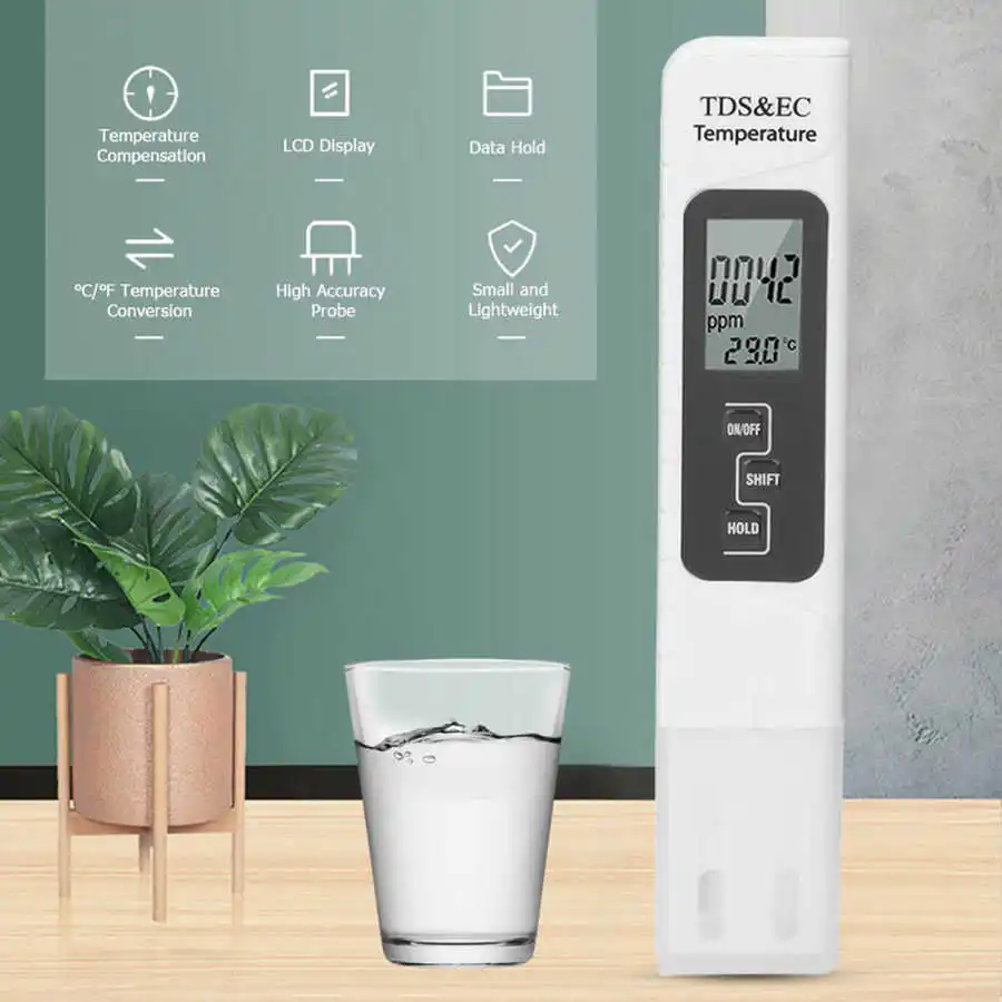 3 in 1 Water Quality Tester TDS EC Conductivity Temperature Meter for Household Water
3 in 1 Water Quality Tester TDS EC Conductivity Temperature Meter for Household Water