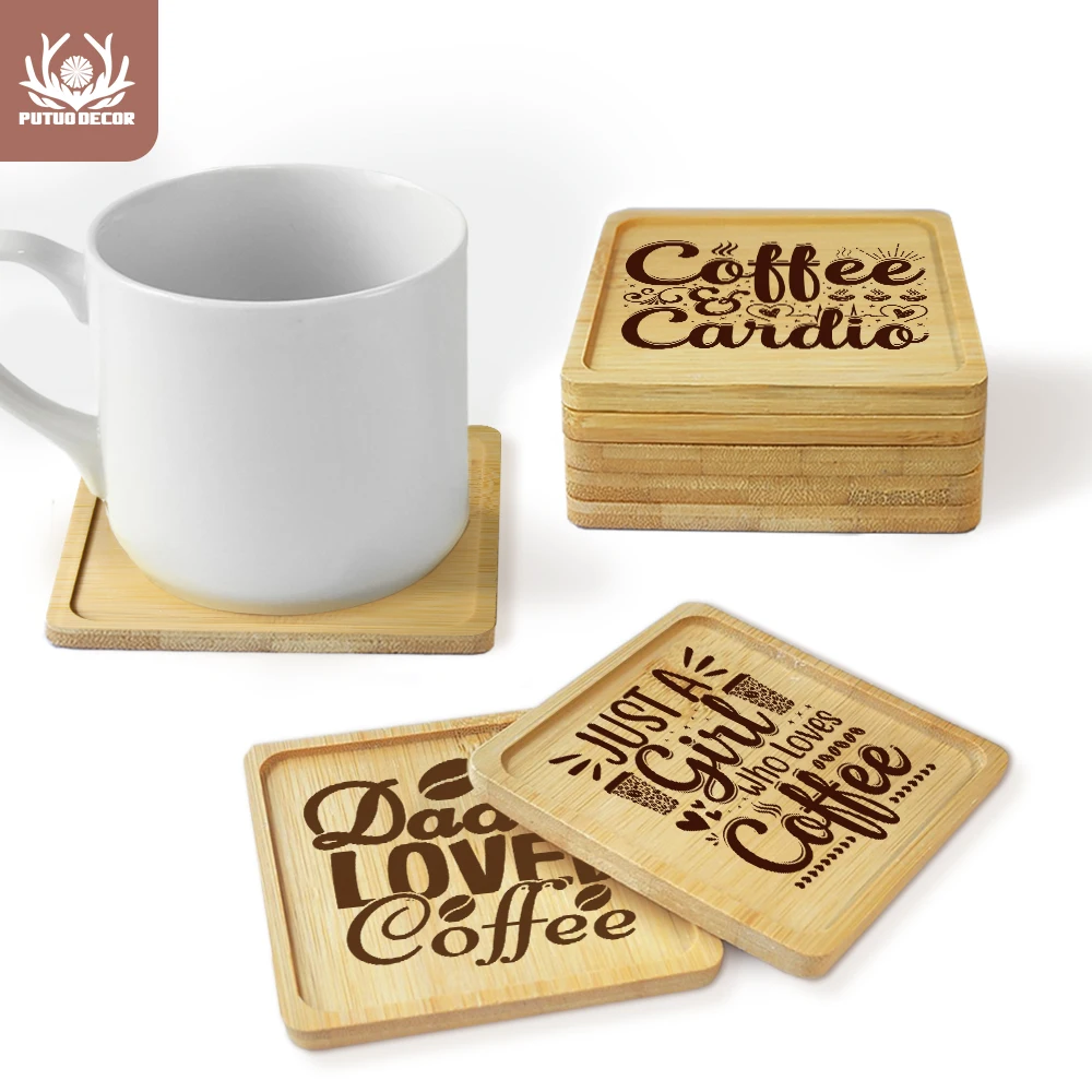 

Putuo Decor Coffee Creative Cup Mats Square Bamboo Coaster Heat Resistant Drink Mat Table Placemat Durable Kitchen Decor Home