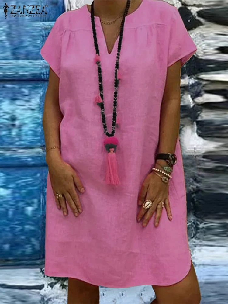 Платье ZANZEA женское хлопковое средней длины с коротким рукавом и V-образным вырезом
Платье ZANZEA женское хлопковое средней длины с коротким рукавом и V-образным вырезом