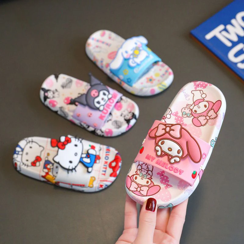 

Kawaii Sanrioed My Melody мультфильм Hello Kittys Kuromi Cinnamoroll летние тапочки для детей и родителей Симпатичные сандалии для девочек