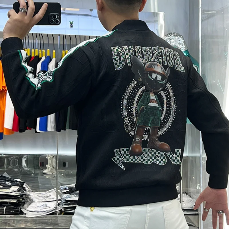 Rhinestone Cartoon Animal Print Top Quality Baseball Jackers Men High Quality Hot Drill Jacket Stand Collar Casual Jacket Coat
Rhinestone Cartoon Animal Print Top Quality Baseball Jackers Men High Quality Hot Drill Jacket Stand Collar Casual Jacket Coat