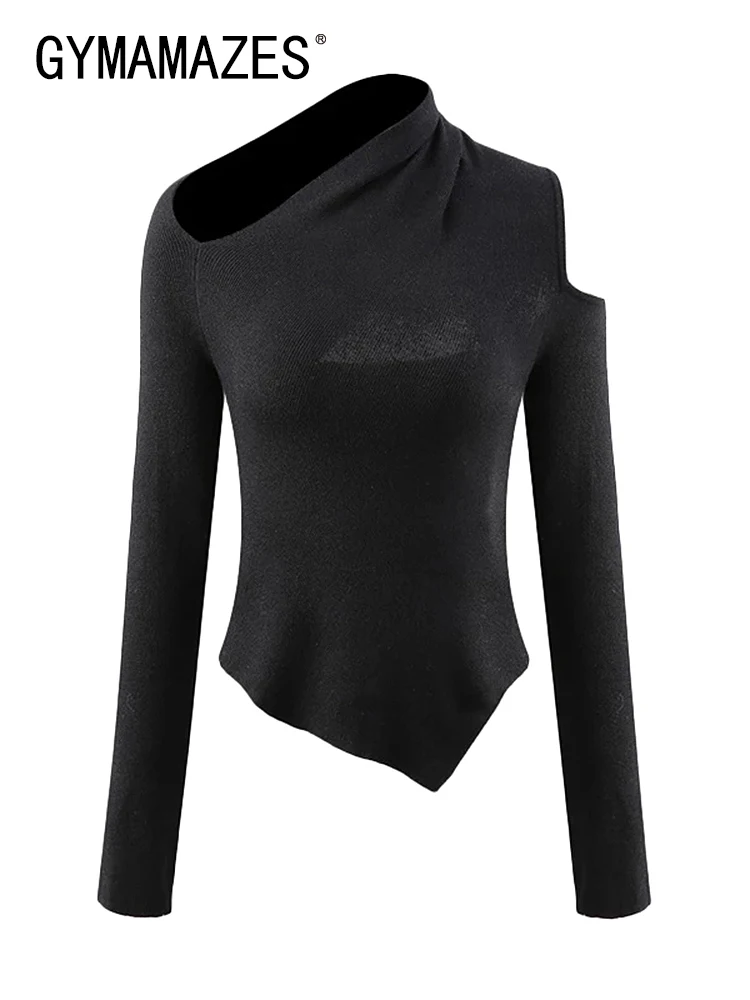 GYMAMAZES Asymmetrical Hollow Out Black T Shirt For Women Skew Collar Long Sleeve Sexy Knitted Tops Female Fashion Clothing 2022
GYMAMAZES Asymmetrical Hollow Out Black T Shirt For Women Skew Collar Long Sleeve Sexy Knitted Tops Female Fashion Clothing 2022