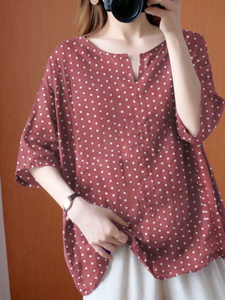 Топы с коротким рукавом 2022, рубашки, повседневные женские топы с принтом, большие размеры, кафтан ZANZEA, женская блузка в горошек, рубашки 1
Топы с коротким рукавом 2022, рубашки, повседневные женские топы с принтом, большие размеры, кафтан ZANZEA, женская блузка в горошек, рубашки 1