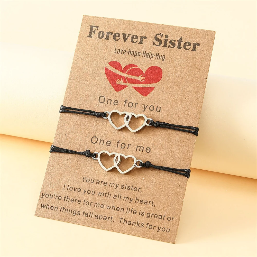 Charmsmic Forever Sister Wish Card Bracelets For Couples Heart Shape Zinc Alloy Handmade Braided Rope Hand Jewelry Gifts
Charmsmic Forever Sister Wish Card Bracelets For Couples Heart Shape Zinc Alloy Handmade Braided Rope Hand Jewelry Gifts