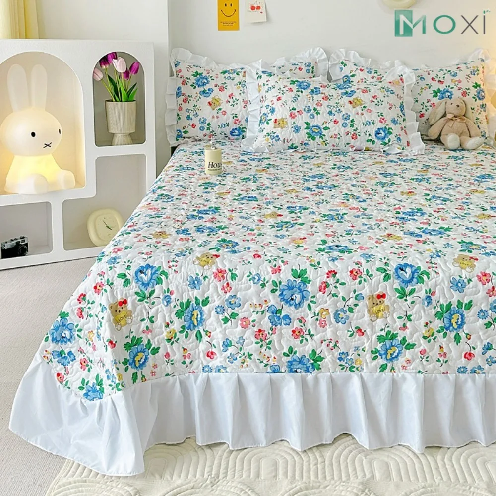 

Bed Cover Плед Для Кровати Lace Bed Linen Skin-friendly Mattress Protectors Quilted Bedspread Fresh Style Decor (No Pillowcase)