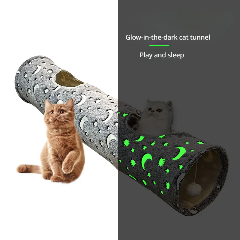 

Fluorescent Cat Tunnel Pet Cat Toys Moon Star Durable Plush Ball Self-Luminous Collapsible For Small Animals Rabbits Kittens Pup