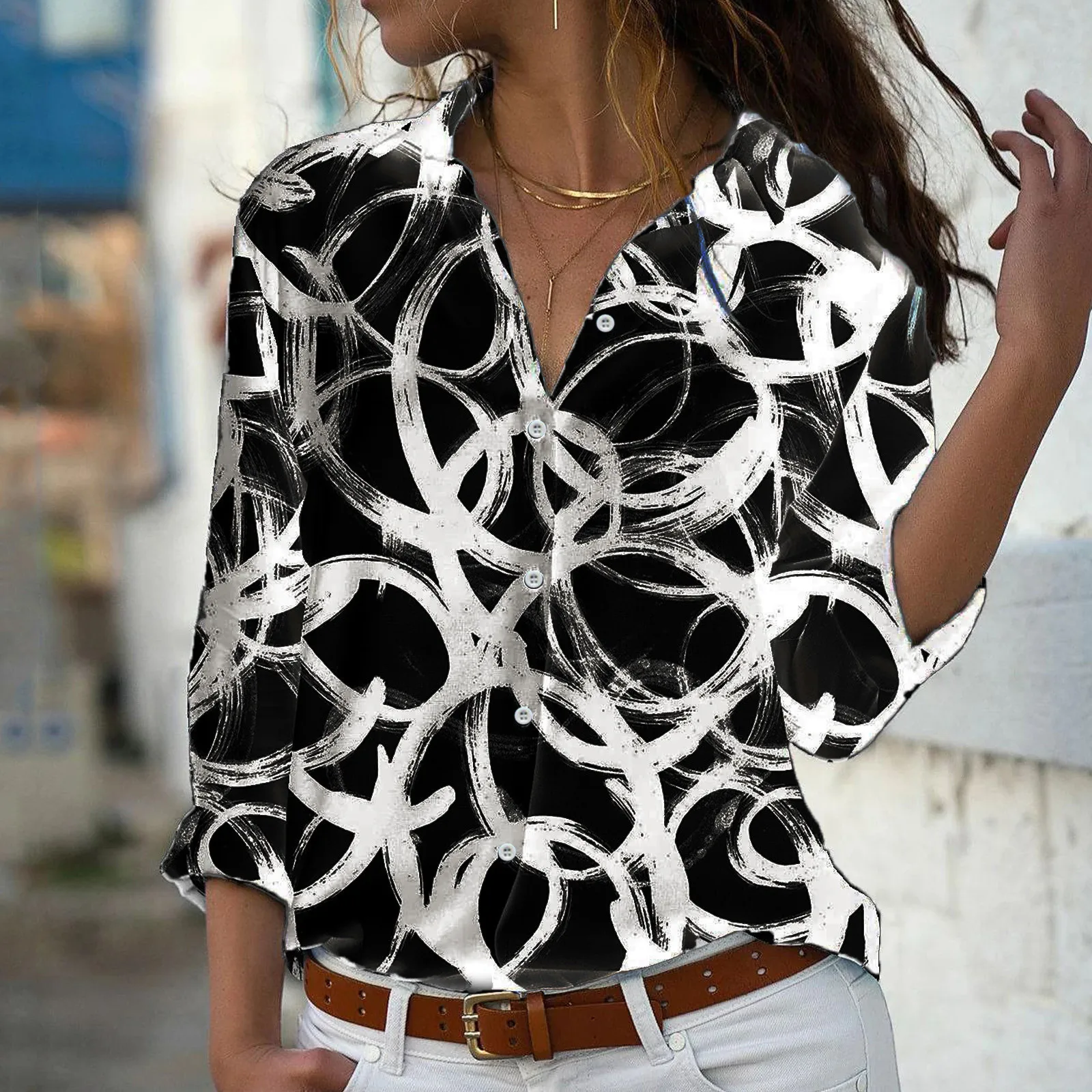 Women Casual Blouses Button-down Shirts Colorful Long Sleeve Shirt Print Tops Loose Collar Splice T-shirts Camisas De Mujer
Women Casual Blouses Button-down Shirts Colorful Long Sleeve Shirt Print Tops Loose Collar Splice T-shirts Camisas De Mujer