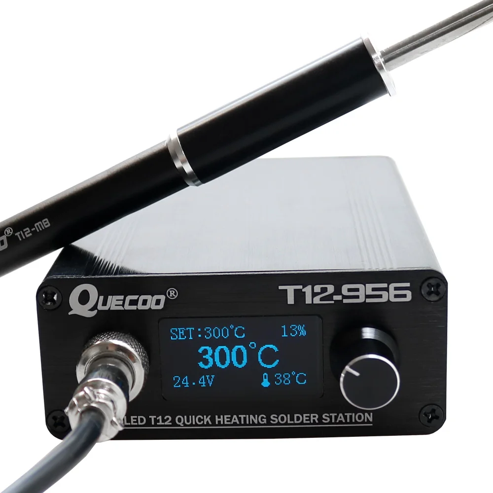 

T12-956 паяльная цифровая станция, электронный паяльник OLED 1,3 дюйма с черной ручкой M8 и наконечниками паяльника T12