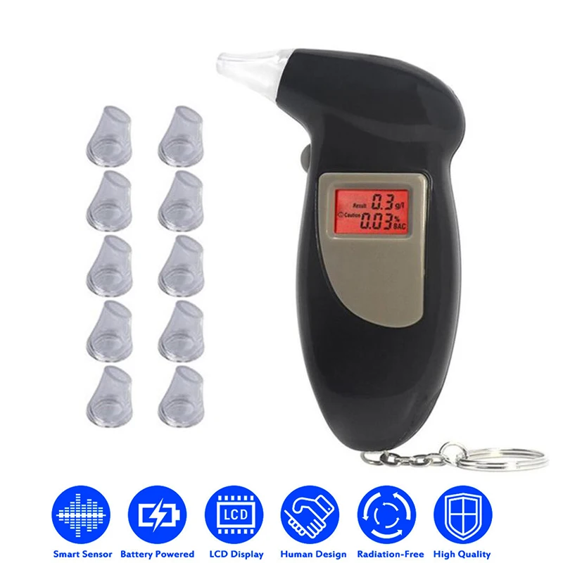Alcohol Breath Tester with 11 mouthpieces Breathalyzer Analyzer Detector Test Keychain Breathalizer Breathalyser DeviceLCD dd
Alcohol Breath Tester with 11 mouthpieces Breathalyzer Analyzer Detector Test Keychain Breathalizer Breathalyser DeviceLCD dd