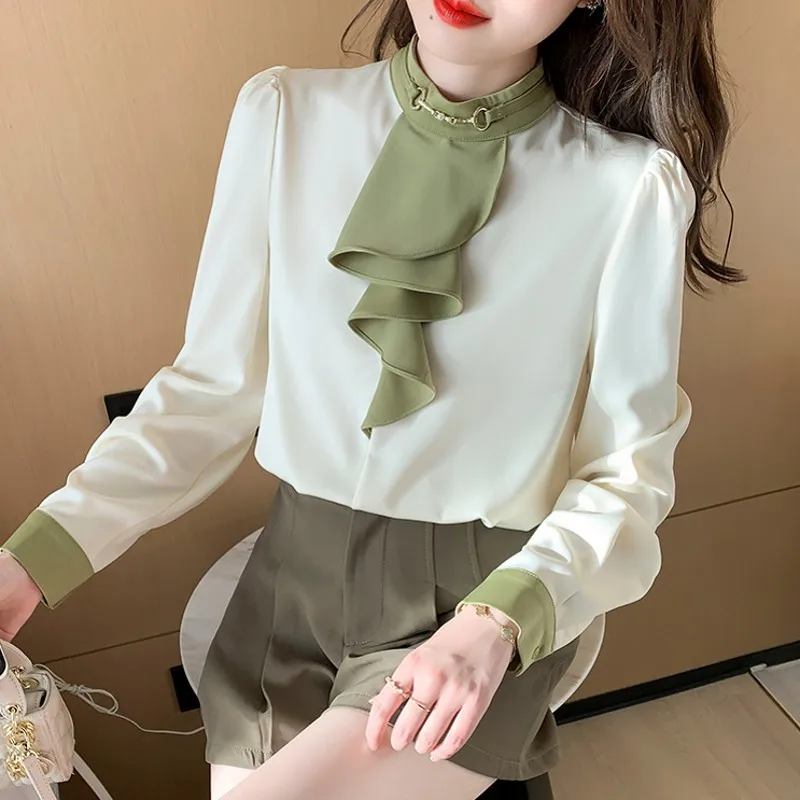 2022 spring long Sleeve Tops Women Fashion Long Sleeved Ruffles Shirts Loose casual Office Blouses
2022 spring long Sleeve Tops Women Fashion Long Sleeved Ruffles Shirts Loose casual Office Blouses