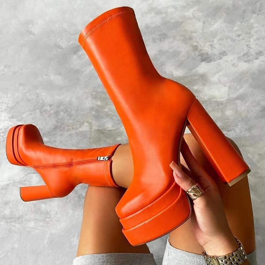Fashion Design Chunky High Heel Stretch Leather Ankle Boots Shoes for Women Square Toe Thick Platform Zipper Short Booties
Fashion Design Chunky High Heel Stretch Leather Ankle Boots Shoes for Women Square Toe Thick Platform Zipper Short Booties