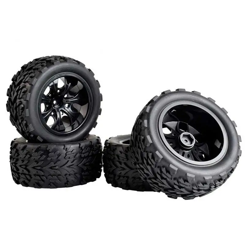 

RC Car Wheels 1/10 4Pcs RC Off-Road Tires 4Pcs Black Rubber Tyres For 1:10 Scale Off-Road Vehicles Foam Inserts Wear-Resistant