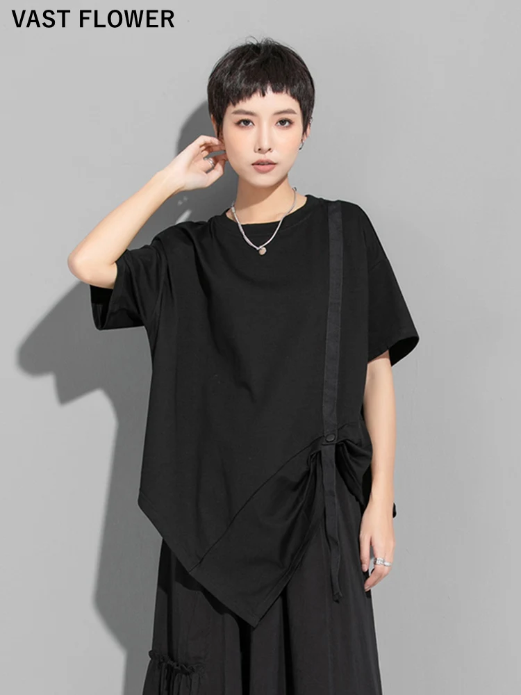 Women Black Asymmetrical Oversized T-shirt New Short Sleeve Ribbon Loose Casual Vintage Tshirt Top Fashion Clothes Summer 2022
Women Black Asymmetrical Oversized T-shirt New Short Sleeve Ribbon Loose Casual Vintage Tshirt Top Fashion Clothes Summer 2022