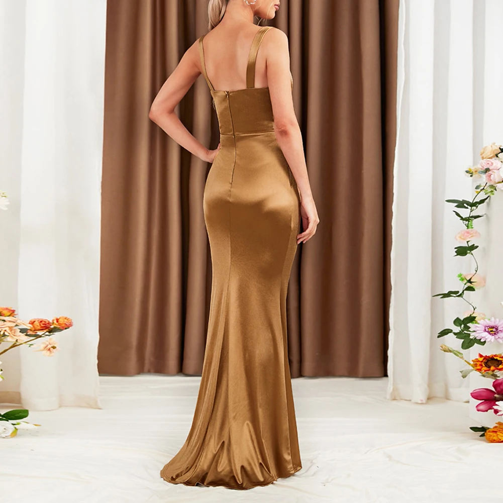 Women Glossy Satin Dress Party Evening Dress Backless Tassel Bodycon Long Dress Sexy Elegant Ladies Wide Strap Mermaid Dress
Women Glossy Satin Dress Party Evening Dress Backless Tassel Bodycon Long Dress Sexy Elegant Ladies Wide Strap Mermaid Dress
