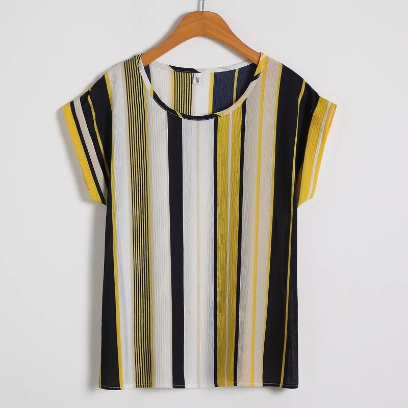 Printed Stripe Chiffon Top Women 2021 Summer Short Sleeve Blouses Round Neck Blusas Casual Streetwear Vintage Shirts
Printed Stripe Chiffon Top Women 2021 Summer Short Sleeve Blouses Round Neck Blusas Casual Streetwear Vintage Shirts