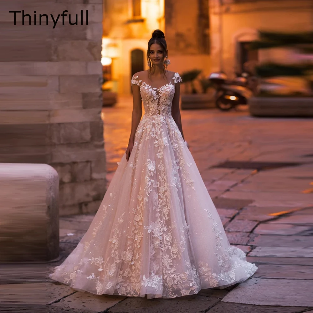 

Thinyfull White Tulle Flower Applique Wedding Dresses Sweetheart V-Neck Off Shoulder Long Floor Length Occasion Bridal Gown 2023