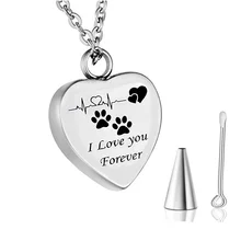 Urn Necklace for Ashes Dog Paw Prints Heart Necklace Stainless Steel Keepsake Memorial Pet Cremation Jewelry Dropshipping