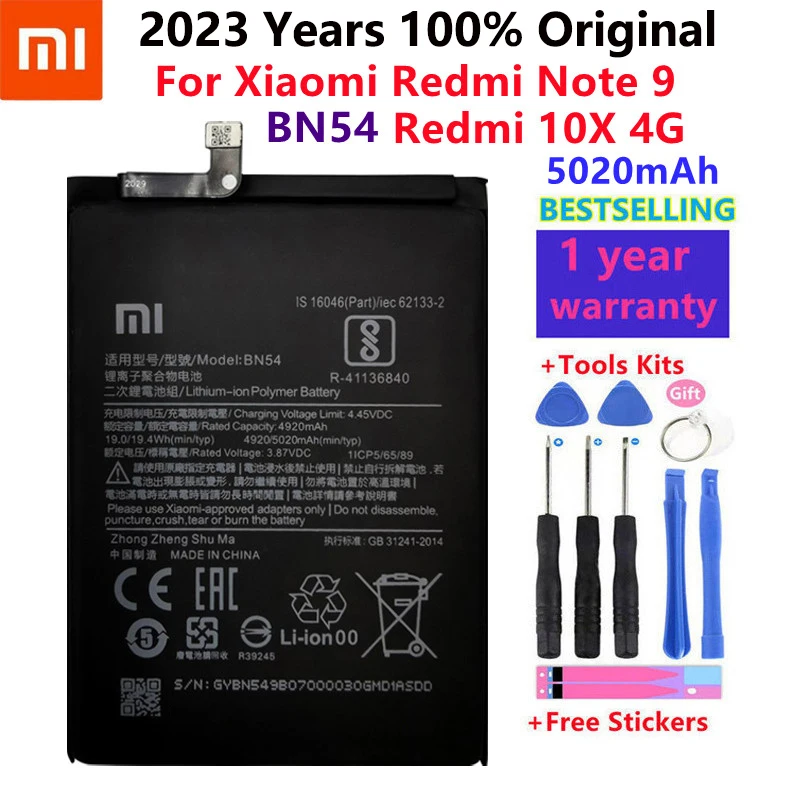 100% Original XIAOMI BN54 Replacement Battery for Xiaomi Redmi Note 9 Redmi 10X 4G Authentic Phone Batteries 5020mAh+Free Tools
100% Original XIAOMI BN54 Replacement Battery for Xiaomi Redmi Note 9 Redmi 10X 4G Authentic Phone Batteries 5020mAh+Free Tools