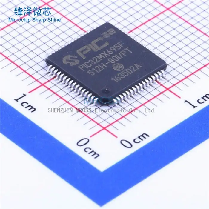 PIC32MX Series 512 kB Flash 128 kB RAM SMT 32-Bit Microcontroller - TQFP-64 PIC32MX695F512H-80I/PT 
PIC32MX Series 512 kB Flash 128 kB RAM SMT 32-Bit Microcontroller - TQFP-64 PIC32MX695F512H-80I/PT
