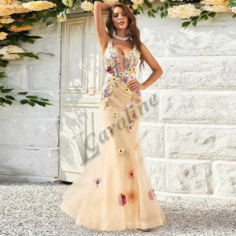 

Caroline Charming Mermaid Luxury Celebrity Gown Evening Dress Appliques Lace Corset Tulle V-Neck Personalised Vestido De Fiesta