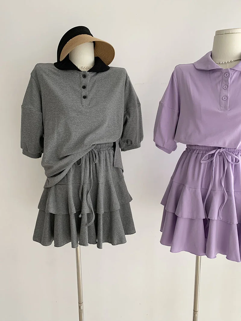 Polo's Collar Top + Short Skirt Suit Summer Purple Gray Women Two Piece Set
Polo's Collar Top + Short Skirt Suit Summer Purple Gray Women Two Piece Set