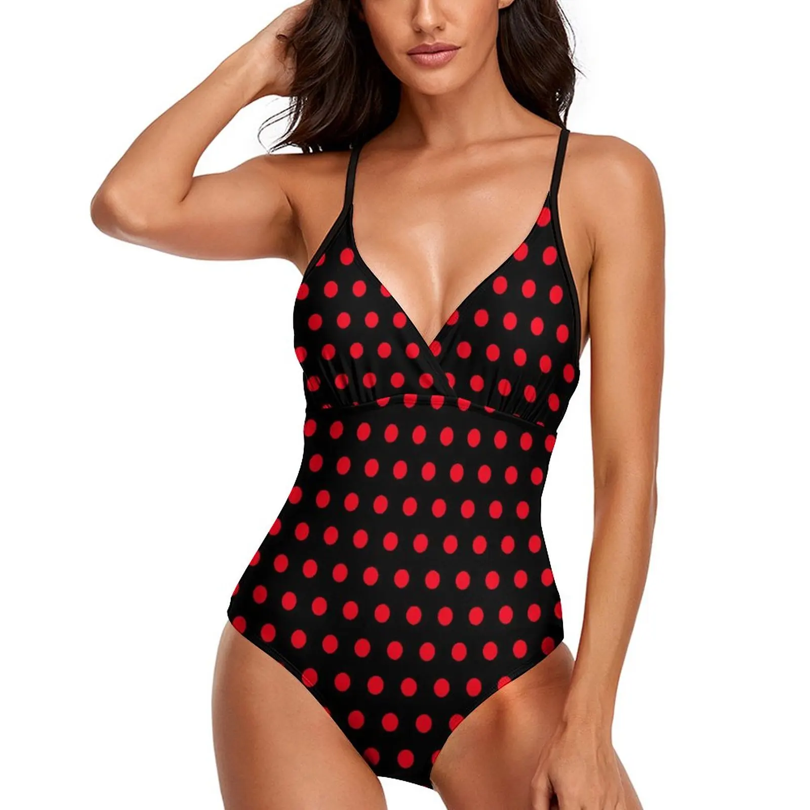 

Red Polka Dots Swimsuit Sexy Retro Print One Piece Swimwear Female Push Up Swimsuits Funny Bathing Suits High Cut Beachwear
