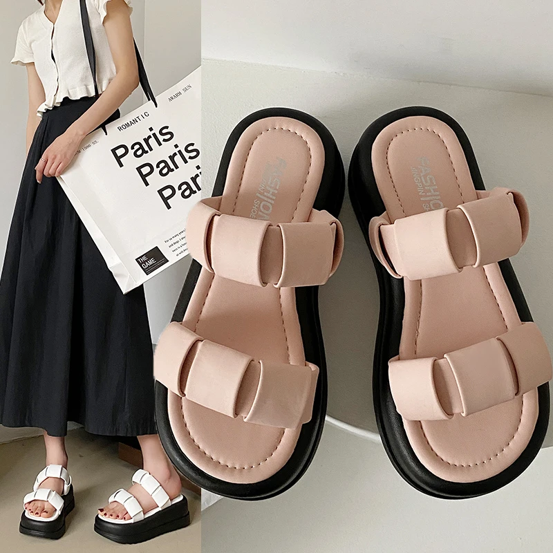 

Сандалии женские на толстой подошве, модные тапочки с рифленой подошвой, пляжная обувь, уличная одежда, лето 2023