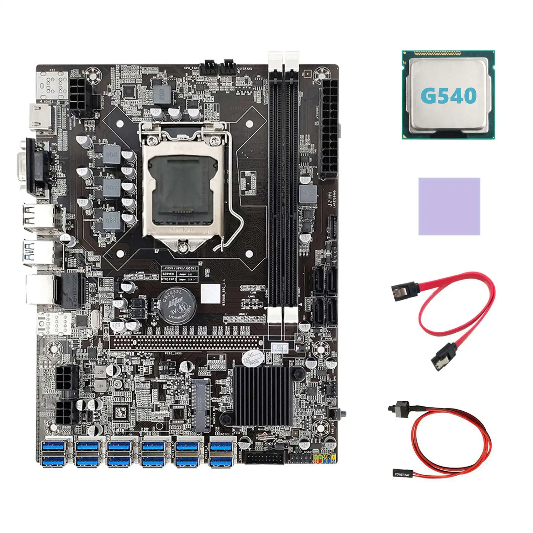 B75 ETH Mining Motherboard 12 PCIE to USB+G540 CPU+Switch Cable+SATA Cable+Thermal Pad LGA1155 DDR3 B75 USB Motherboard
B75 ETH Mining Motherboard 12 PCIE to USB+G540 CPU+Switch Cable+SATA Cable+Thermal Pad LGA1155 DDR3 B75 USB Motherboard